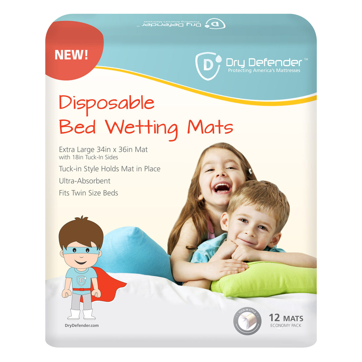 Bedding-Dry Defender Disposable Bedwetting Mats - Pack of 12 - Extra Large